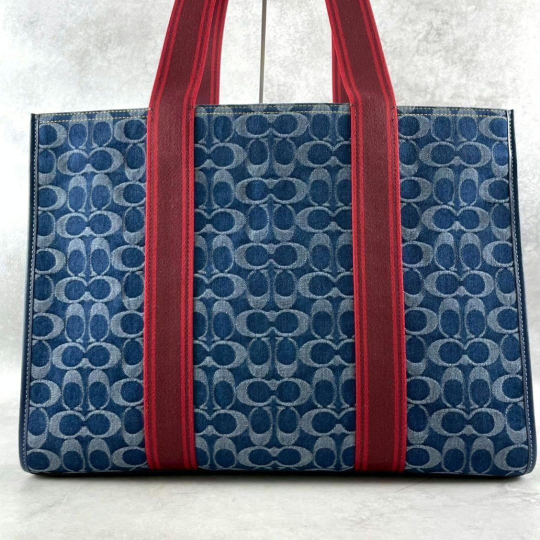 未使用 コーチ ラージ スミス トートバッグ ビジネス ロゴ デニム A4可 青