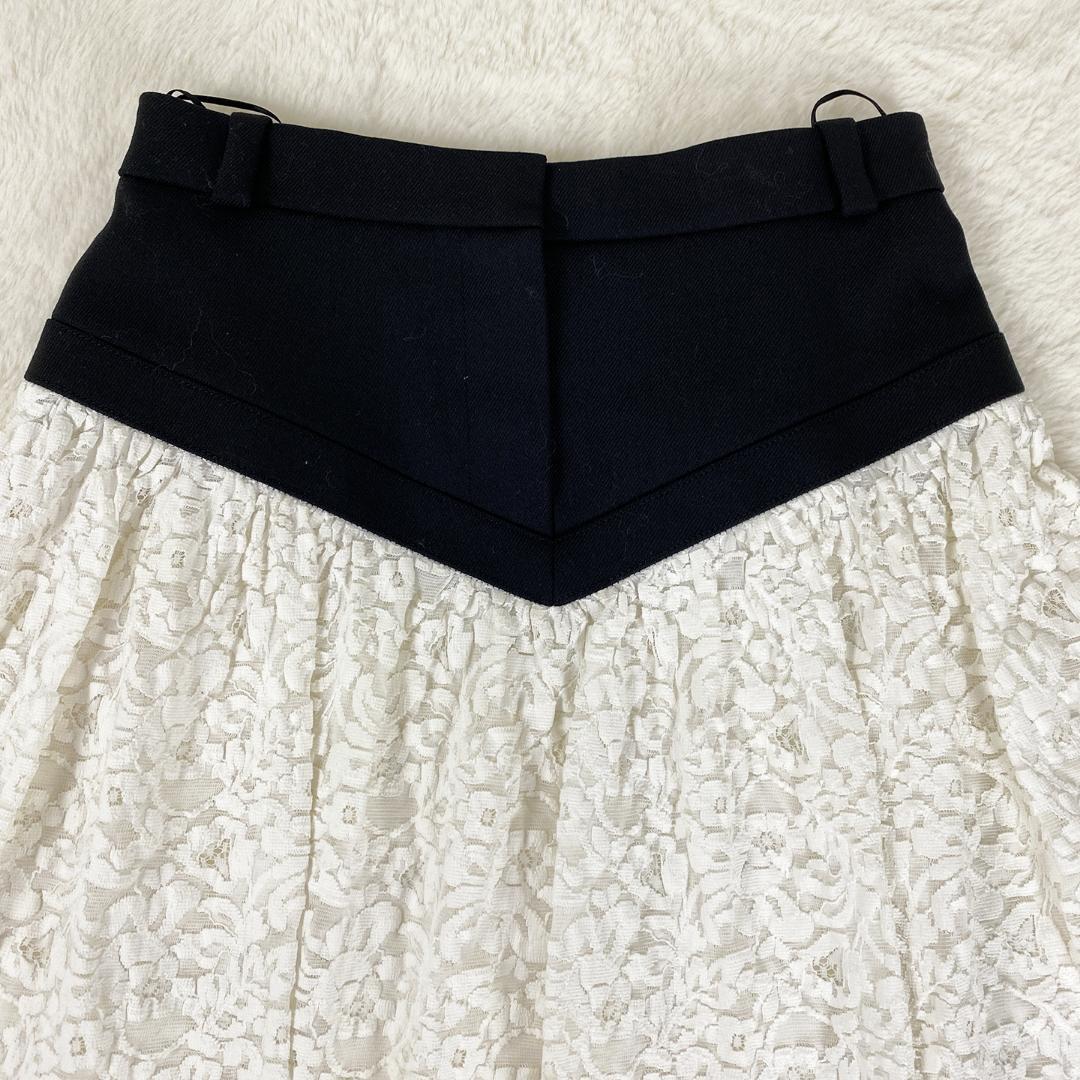 美品 LOUIS VUITTON バイカラー レース 膝丈 フレアスカート 38