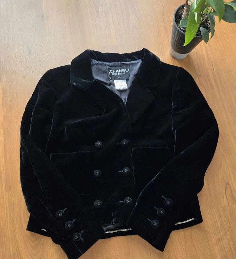 【美品】CHANEL 98A クロップダブルジャケット ベルベット 42