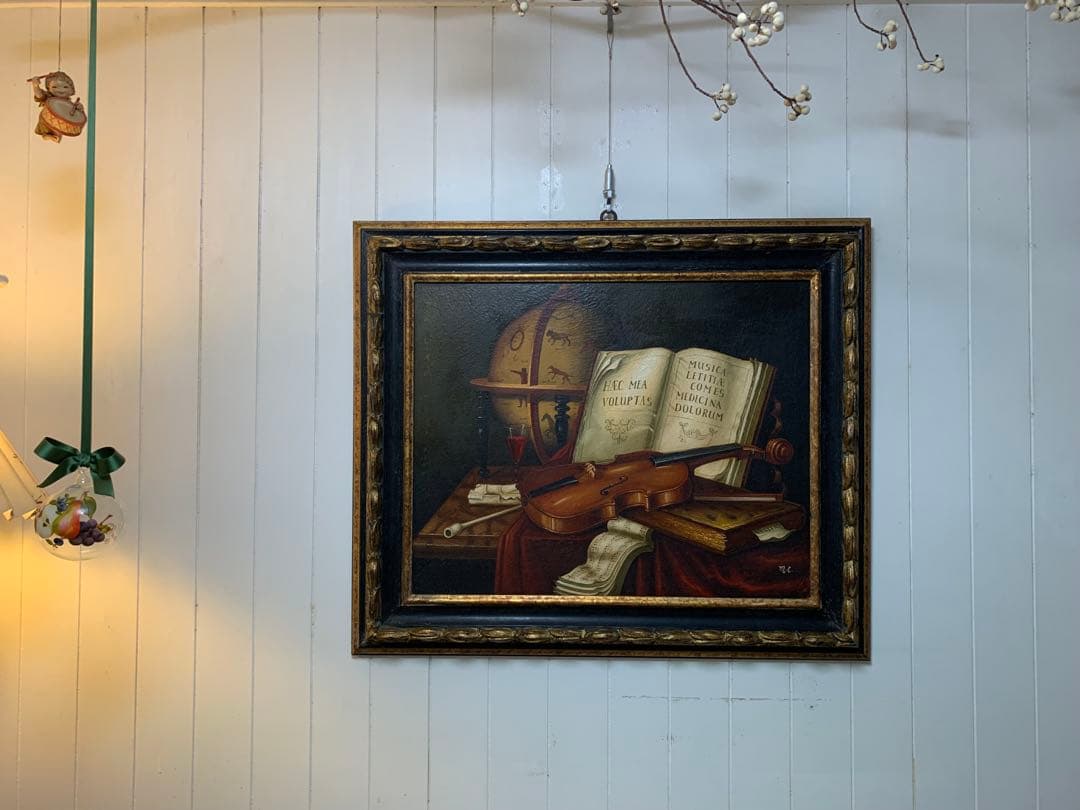 イタリア製油絵　手書きビンテージ・インテリア油絵細密画良く書けてます！