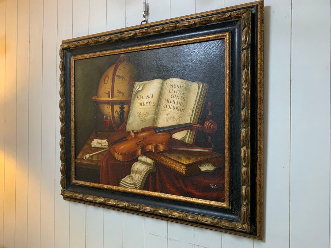 イタリア製油絵　手書きビンテージ・インテリア油絵細密画良く書けてます！