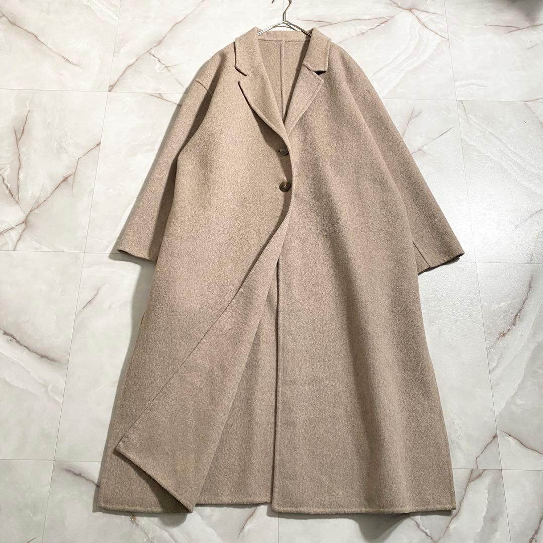 B18163 美品 ジェナ エスパスメルヴェイユ リバーコート ロング ベージュ