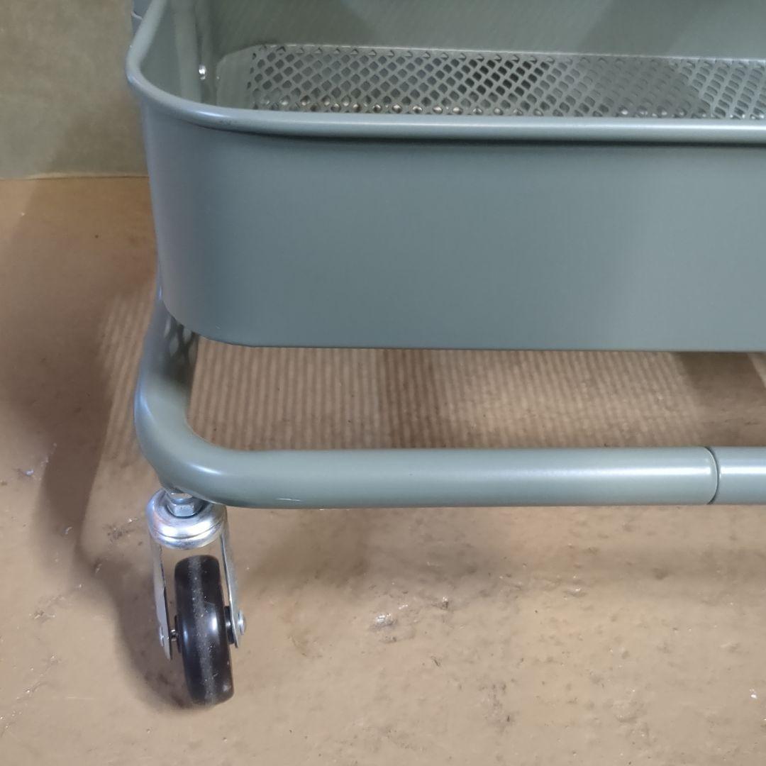 (s)ルッツ　 IKEAキャスター付き3段キッチンワゴン グリーンホワイト