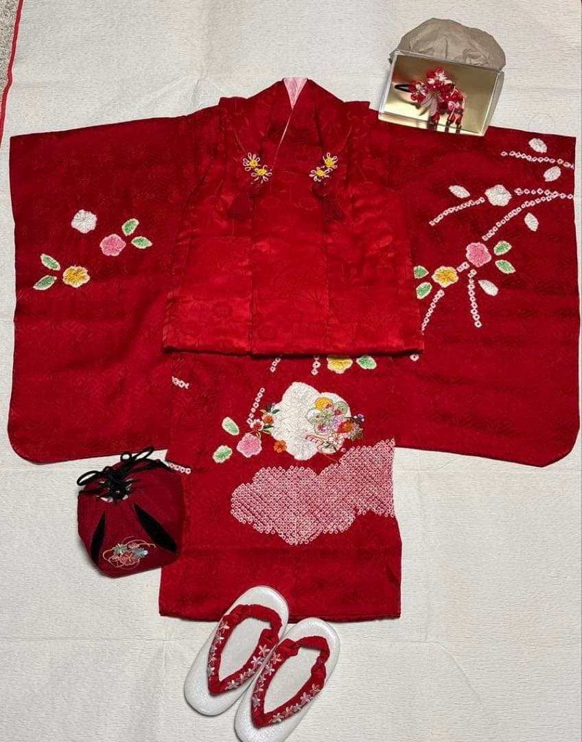 七五三　着物セット　着物　被布　３歳　絞り　友禅　フルセット