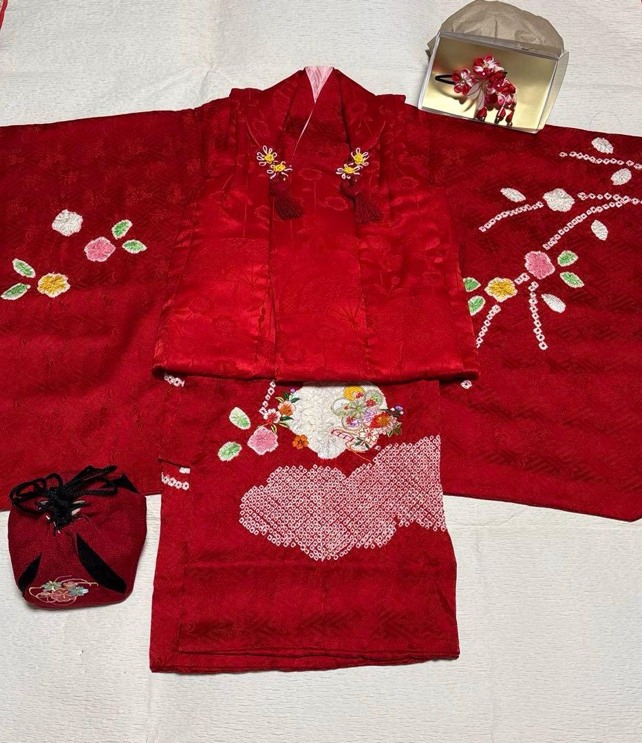 七五三　着物セット　着物　被布　３歳　絞り　友禅　フルセット