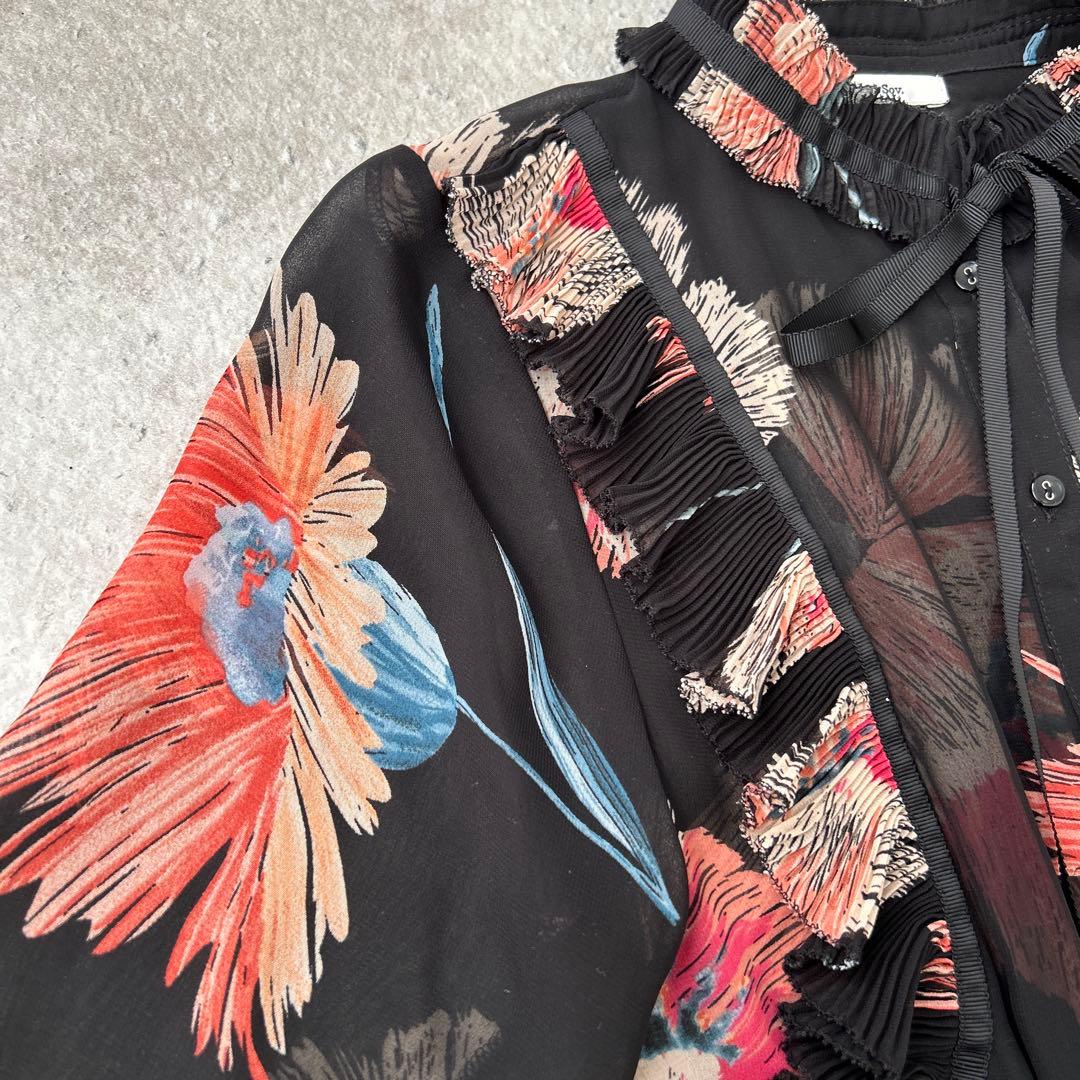 ダブルスタンダードクロージング ソブ 花柄フリルシフォンマキシワンピース S