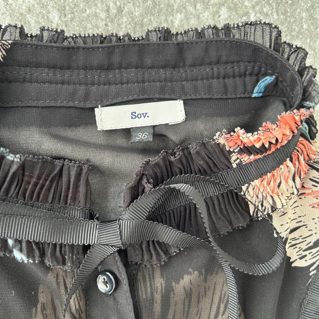 ダブルスタンダードクロージング ソブ 花柄フリルシフォンマキシワンピース S