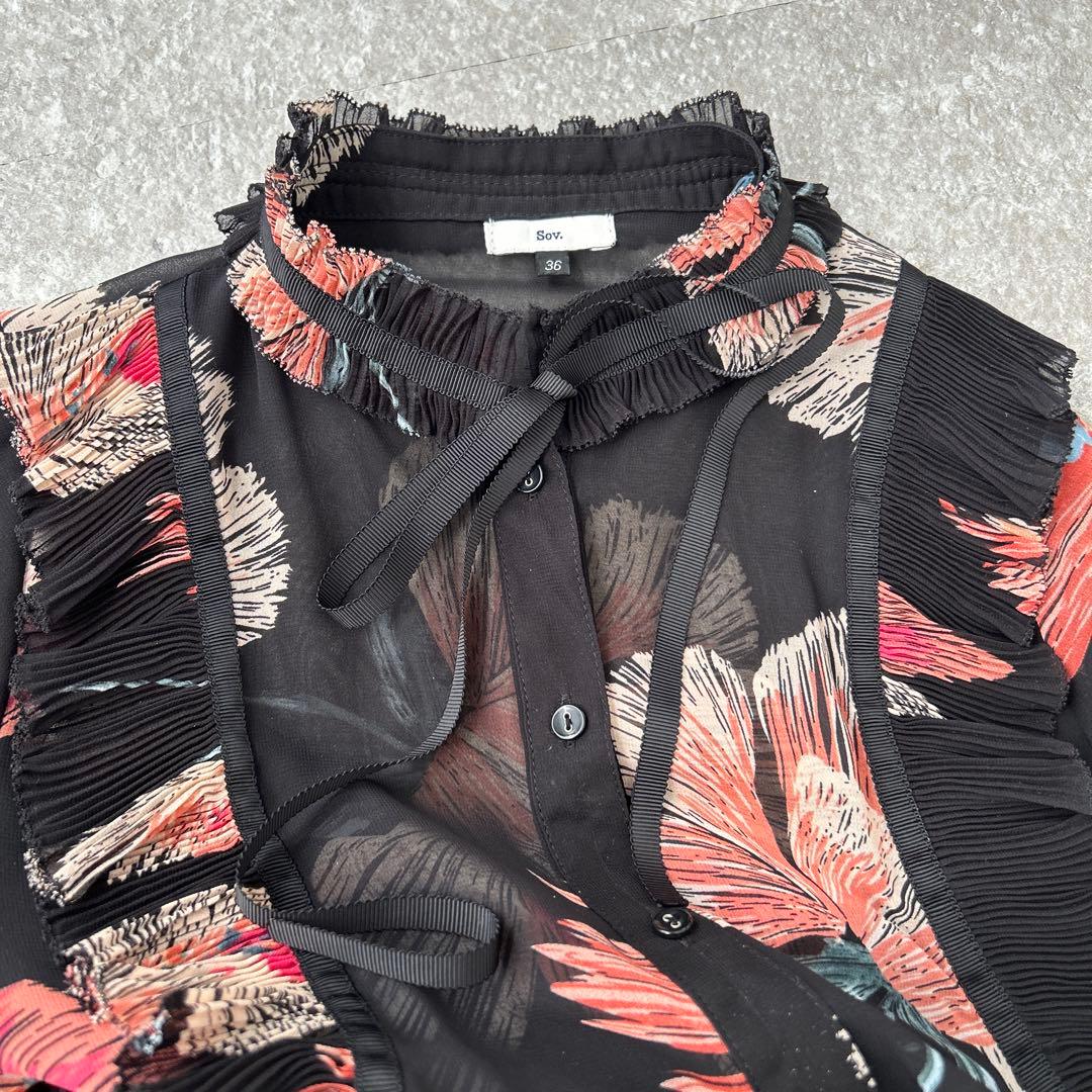 ダブルスタンダードクロージング ソブ 花柄フリルシフォンマキシワンピース S