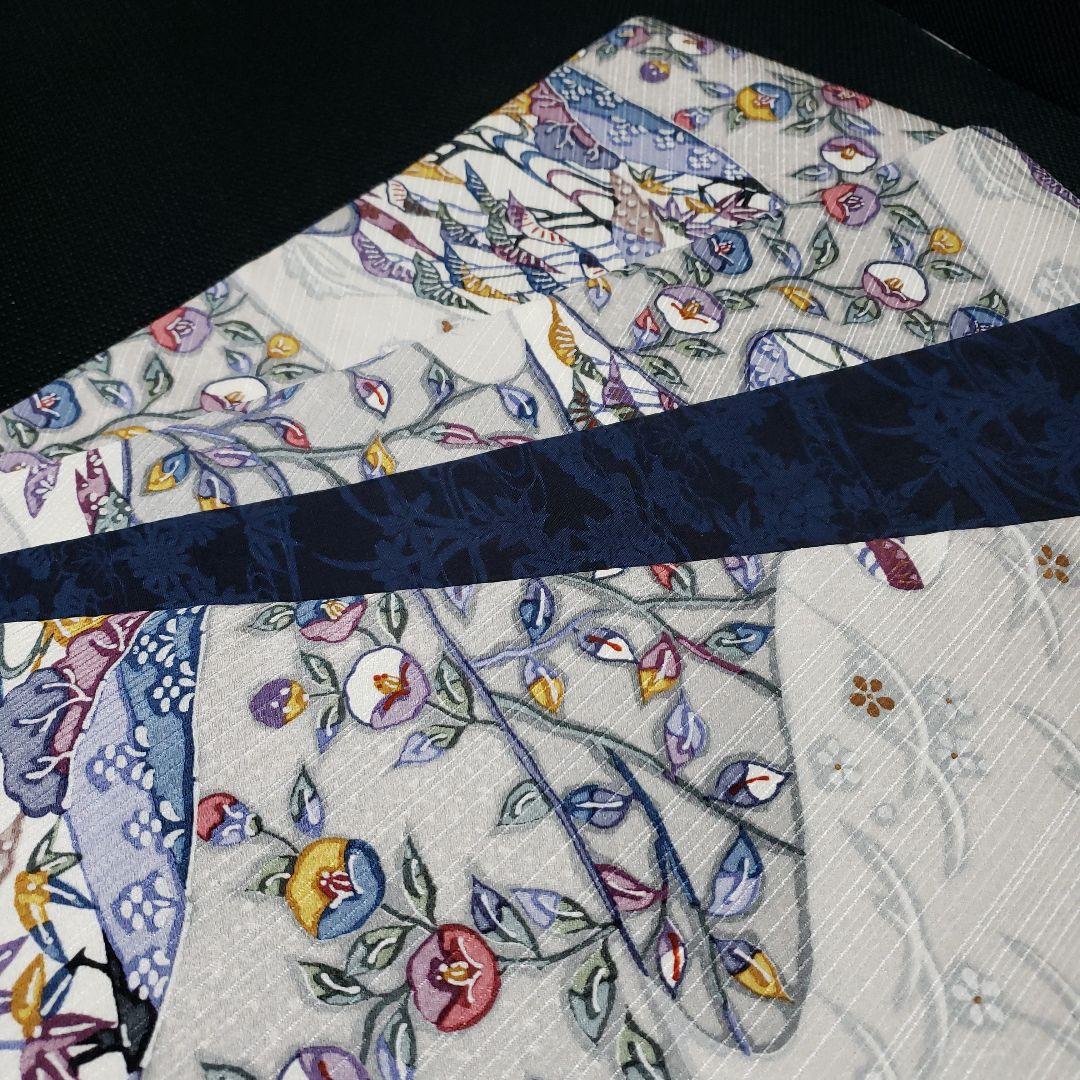 半幅帯 正絹 リバーシブル 紅型 丹後ちりめん 藍染め結城紬