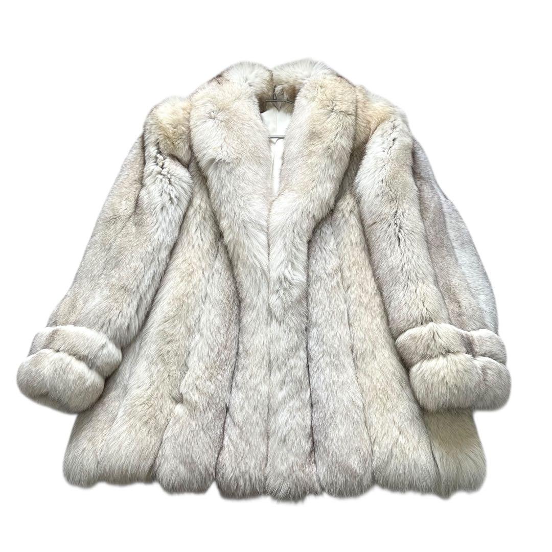 肉厚◎ 着丈80cm サガフォックス ブルーフォックス リアルファー 毛皮 L