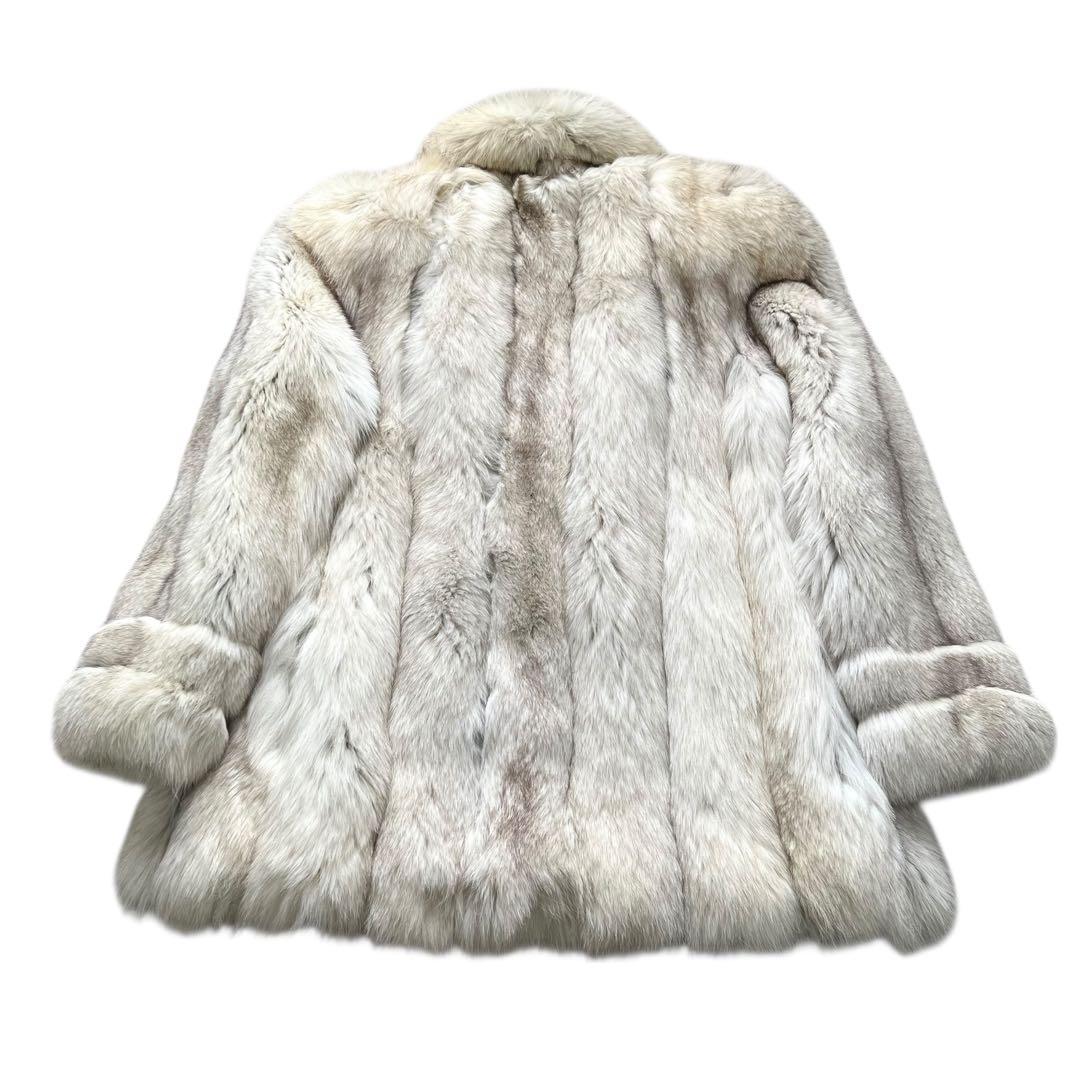 肉厚◎ 着丈80cm サガフォックス ブルーフォックス リアルファー 毛皮 L