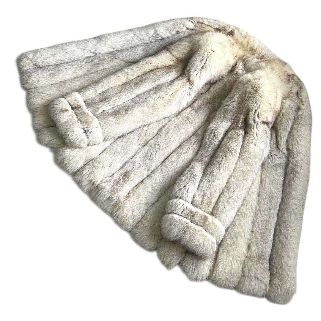 肉厚◎ 着丈80cm サガフォックス ブルーフォックス リアルファー 毛皮 L