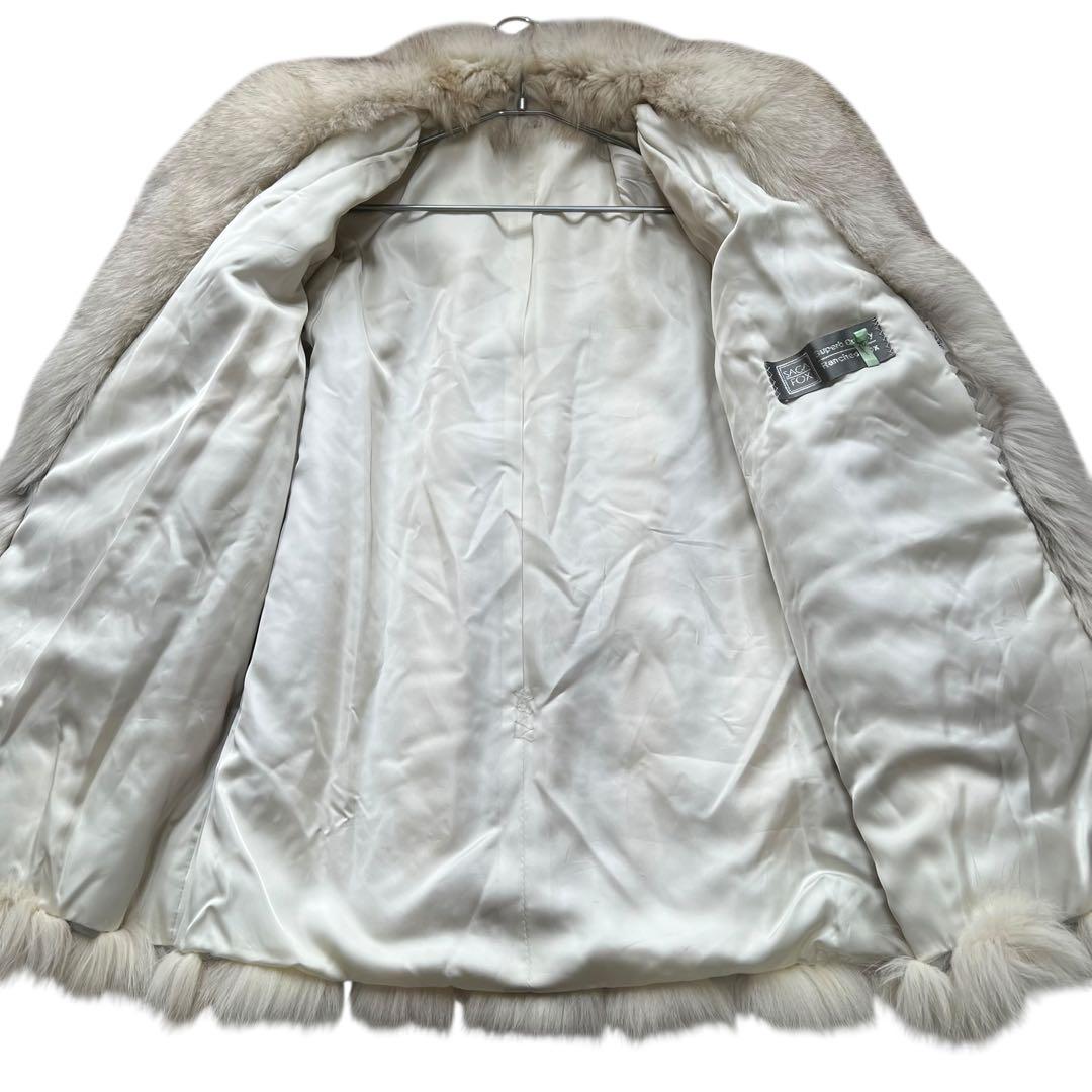 肉厚◎ 着丈80cm サガフォックス ブルーフォックス リアルファー 毛皮 L