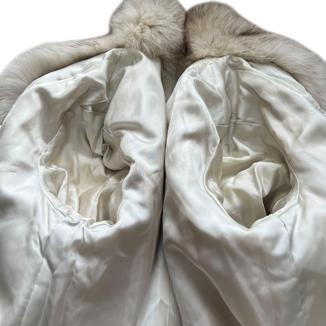 肉厚◎ 着丈80cm サガフォックス ブルーフォックス リアルファー 毛皮 L