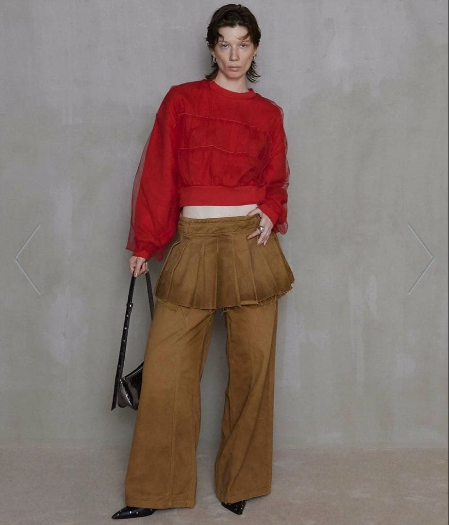 パンツ Pleated Skirt Layered Pants