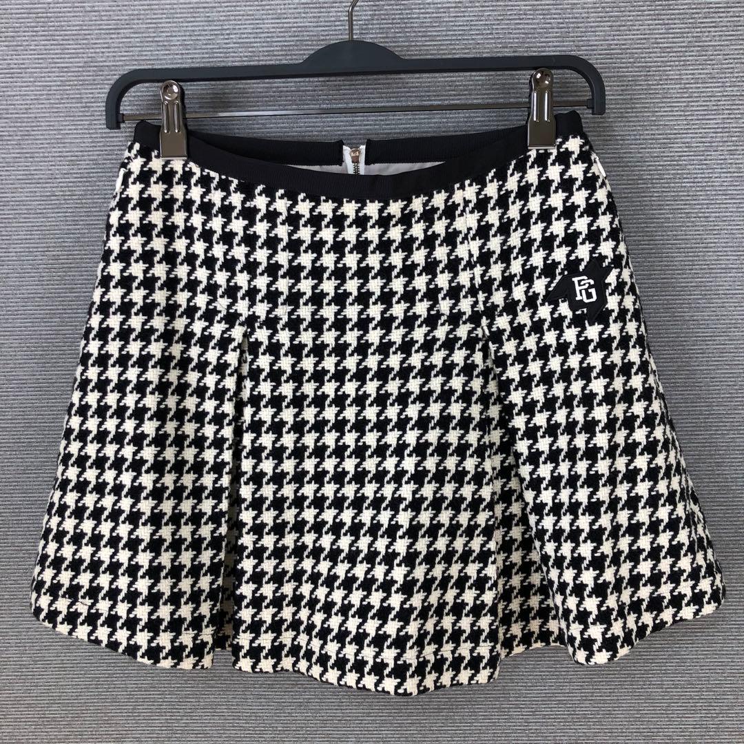 PEARLY GATES 千鳥格子柄 ウール フレア ミニスカート 0 ブラック