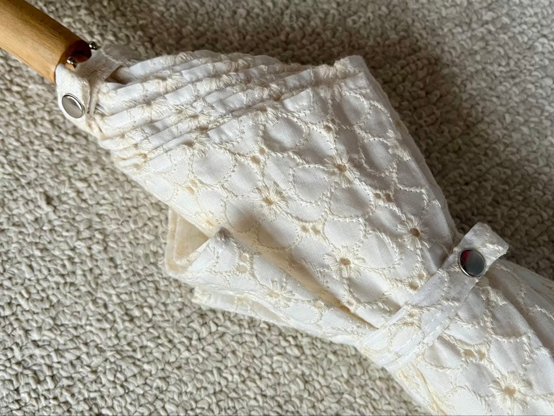 小宮商店 ホワイトレース日傘 木製ハンドル 50cm 刺繍