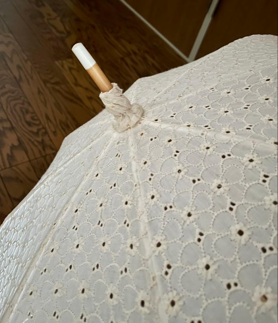 小宮商店 ホワイトレース日傘 木製ハンドル 50cm 刺繍