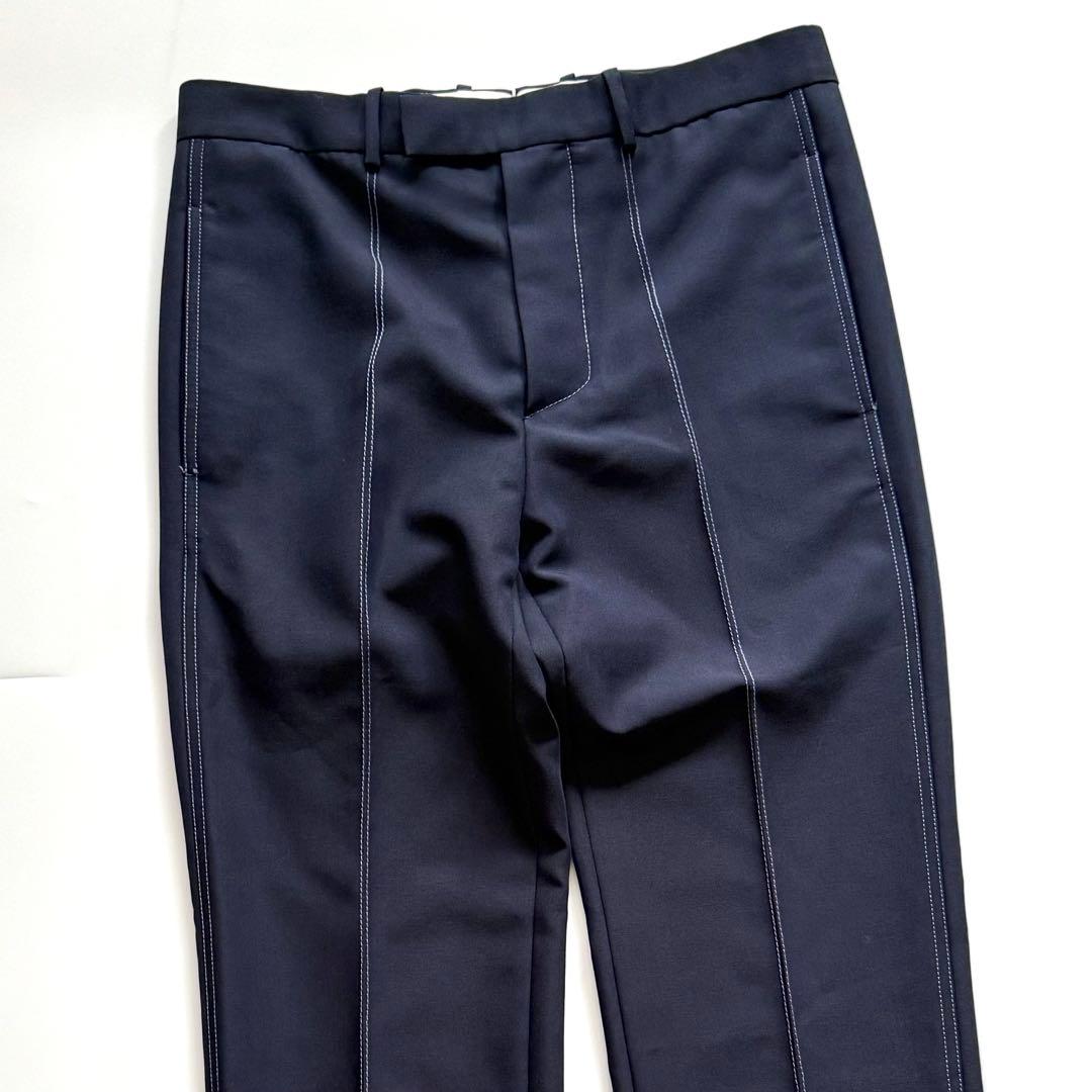 美品 OAMC スラックス ウールモヘヤ トラウザーズ ステッチ ネイビー 44