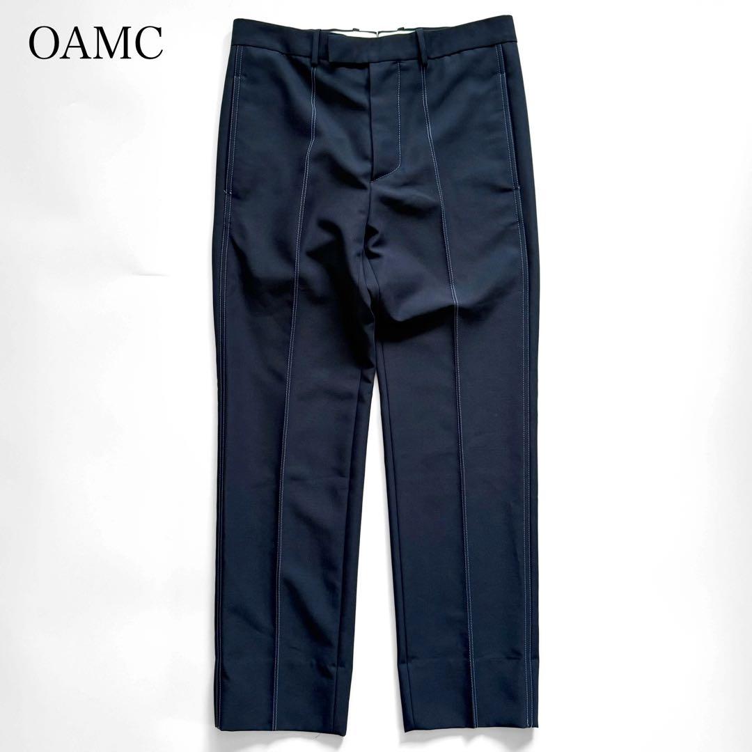 美品 OAMC スラックス ウールモヘヤ トラウザーズ ステッチ ネイビー 44
