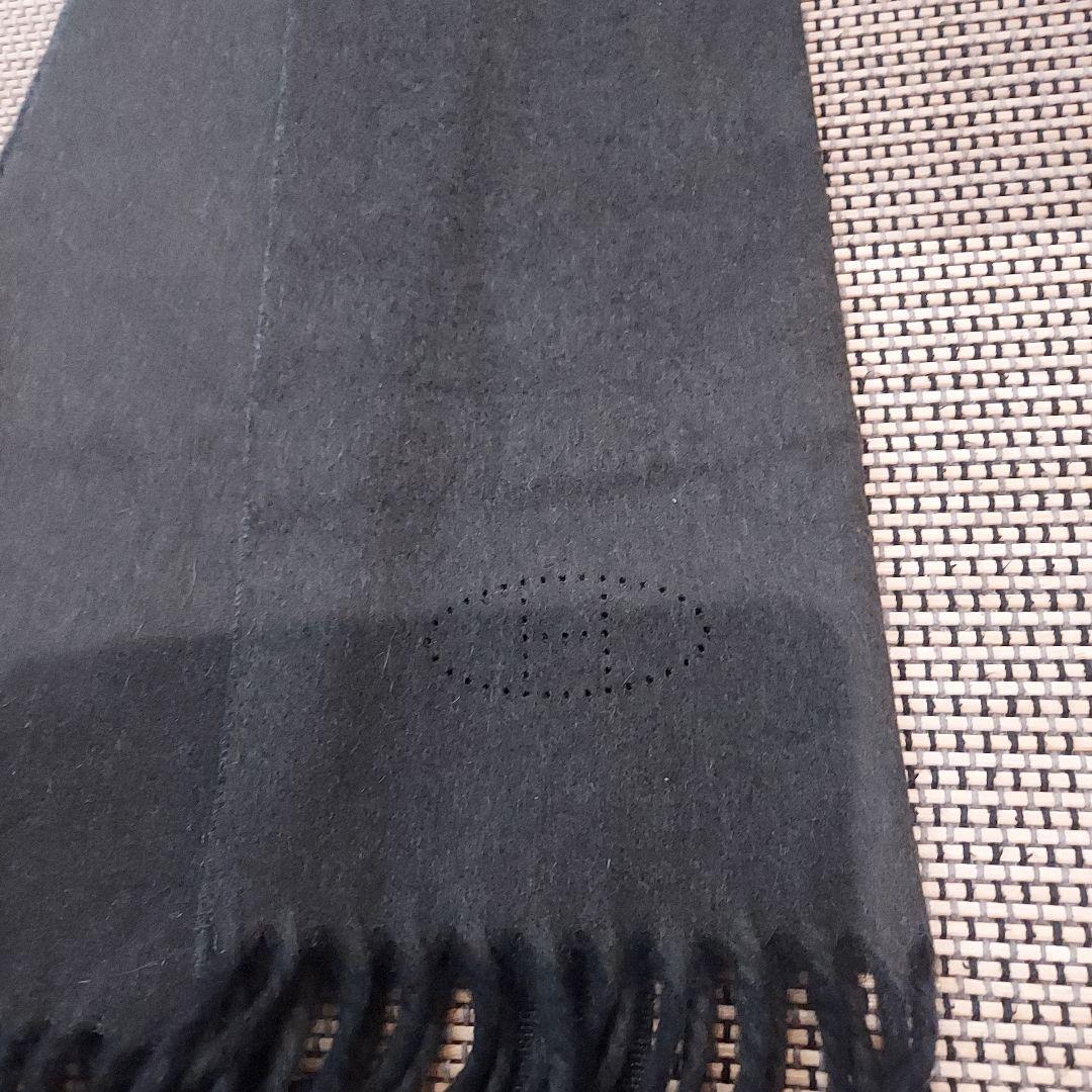 HERMESダークグレー フリンジ付きマフラー