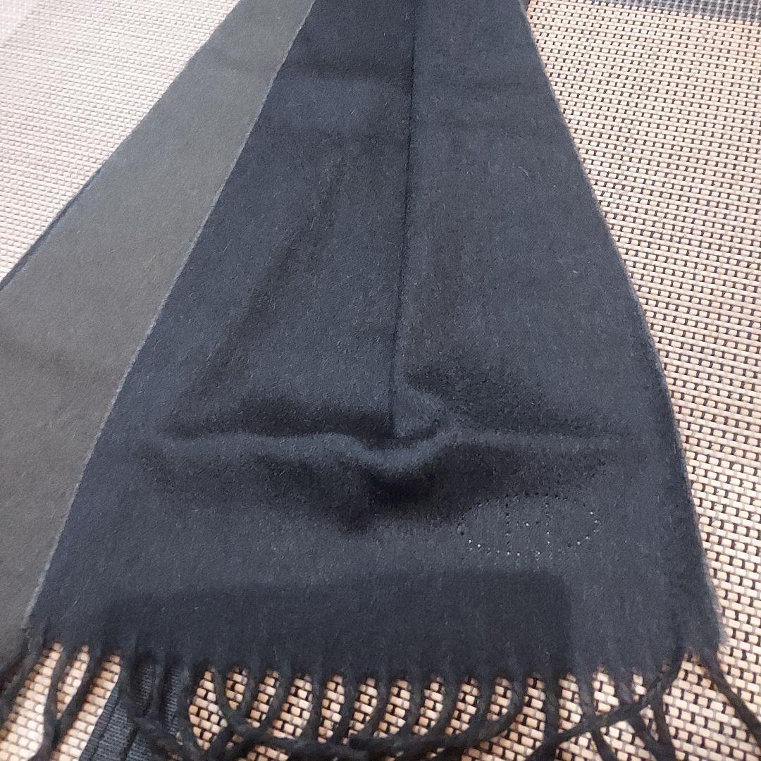 HERMESダークグレー フリンジ付きマフラー