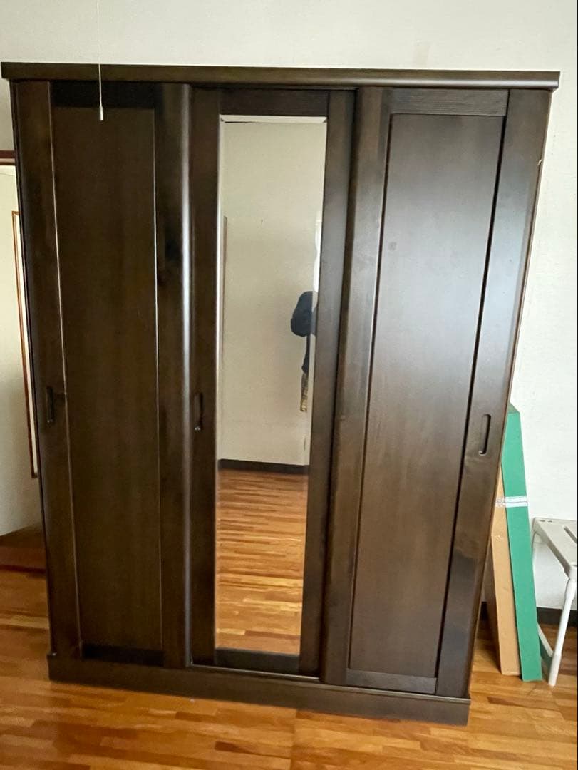 送料無料　ミラー付き木製　ワードローブ/洋服ダンス/クローゼット