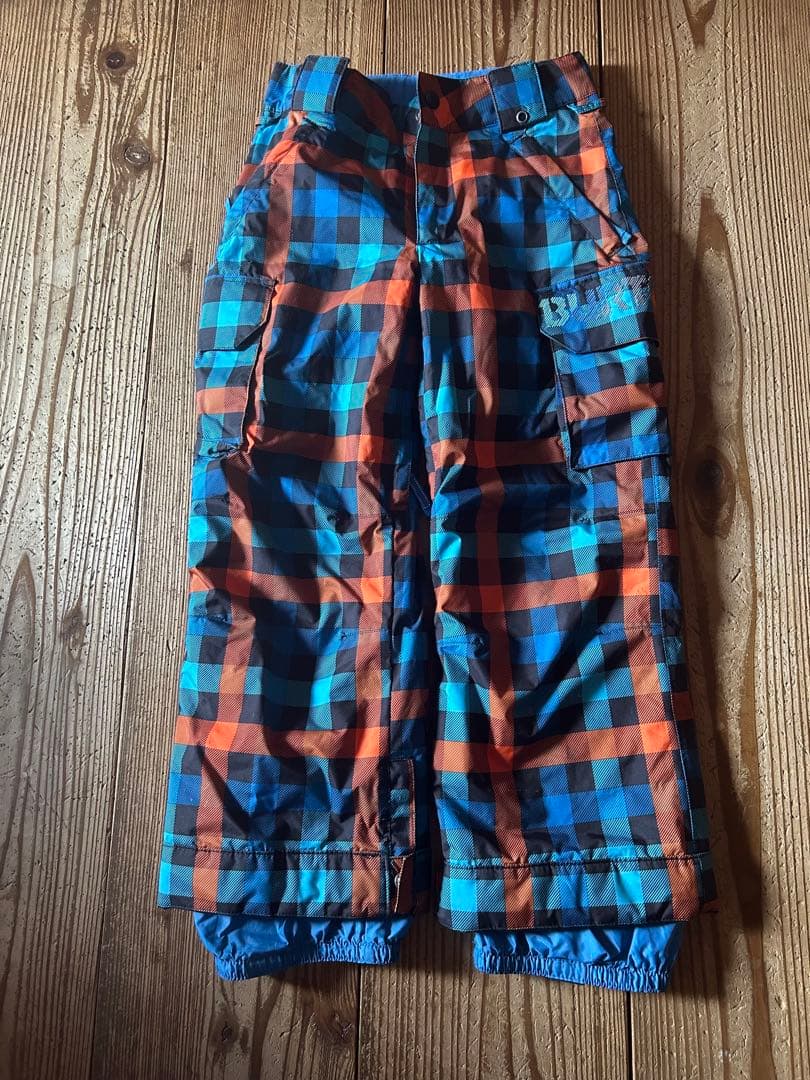 BURTONバートン　キッズスノーボードウェア 上M下S オレンジ青チェック