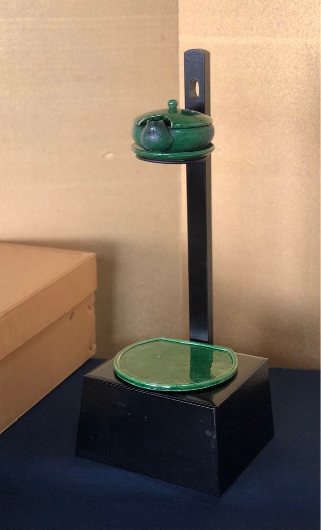 《R》茶道具 短檠 青楽 雀瓦 和楽 燭台 夜咄 灯火具 元箱 251225か3