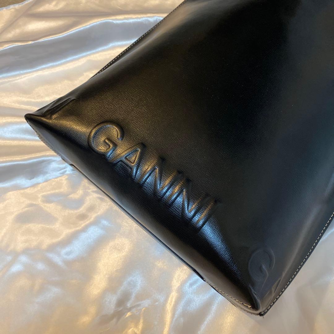 GANNI ブラックレザーショルダーバッグ トートバッグ 2way 保存袋あり