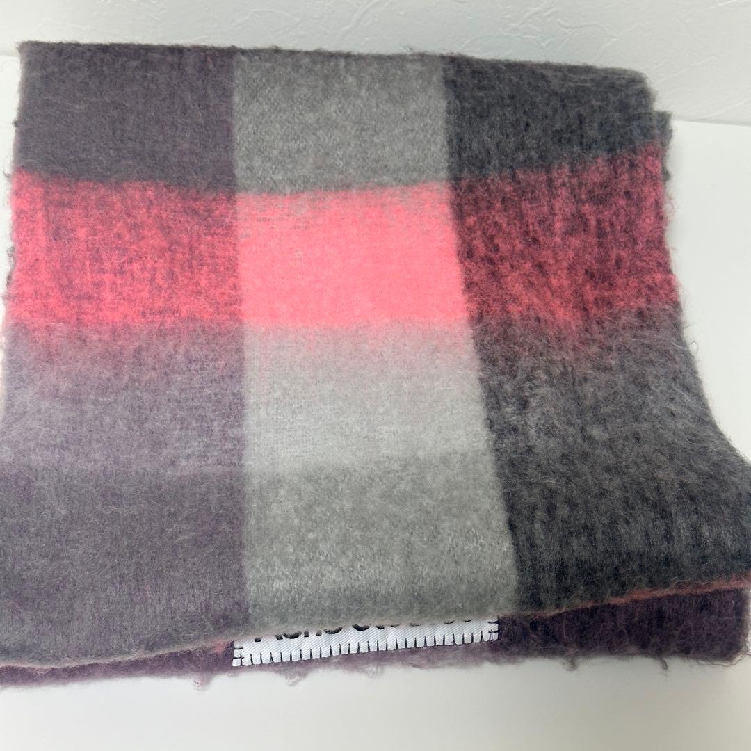 Acne Studios モヘアチェックスカーフ マフラー ピンク グレー 灰色