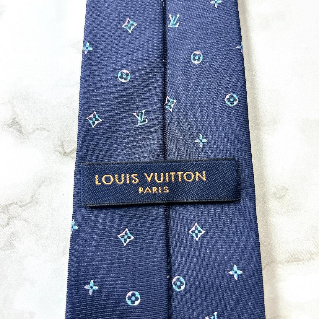 美品　ルイヴィトン　ネクタイ　マルチモノグラム　ビジネス　現行　肉厚　ネイビー