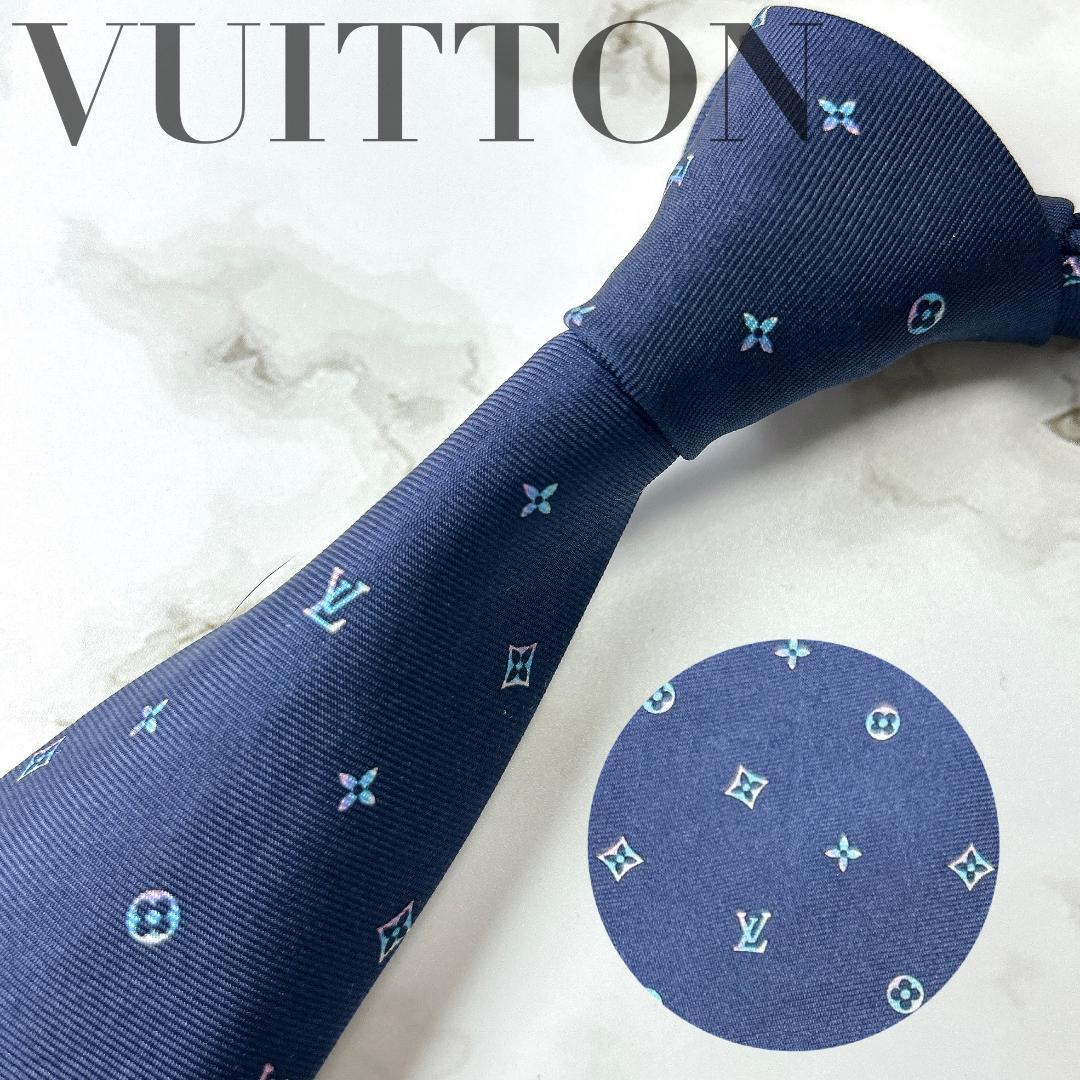 美品　ルイヴィトン　ネクタイ　マルチモノグラム　ビジネス　現行　肉厚　ネイビー