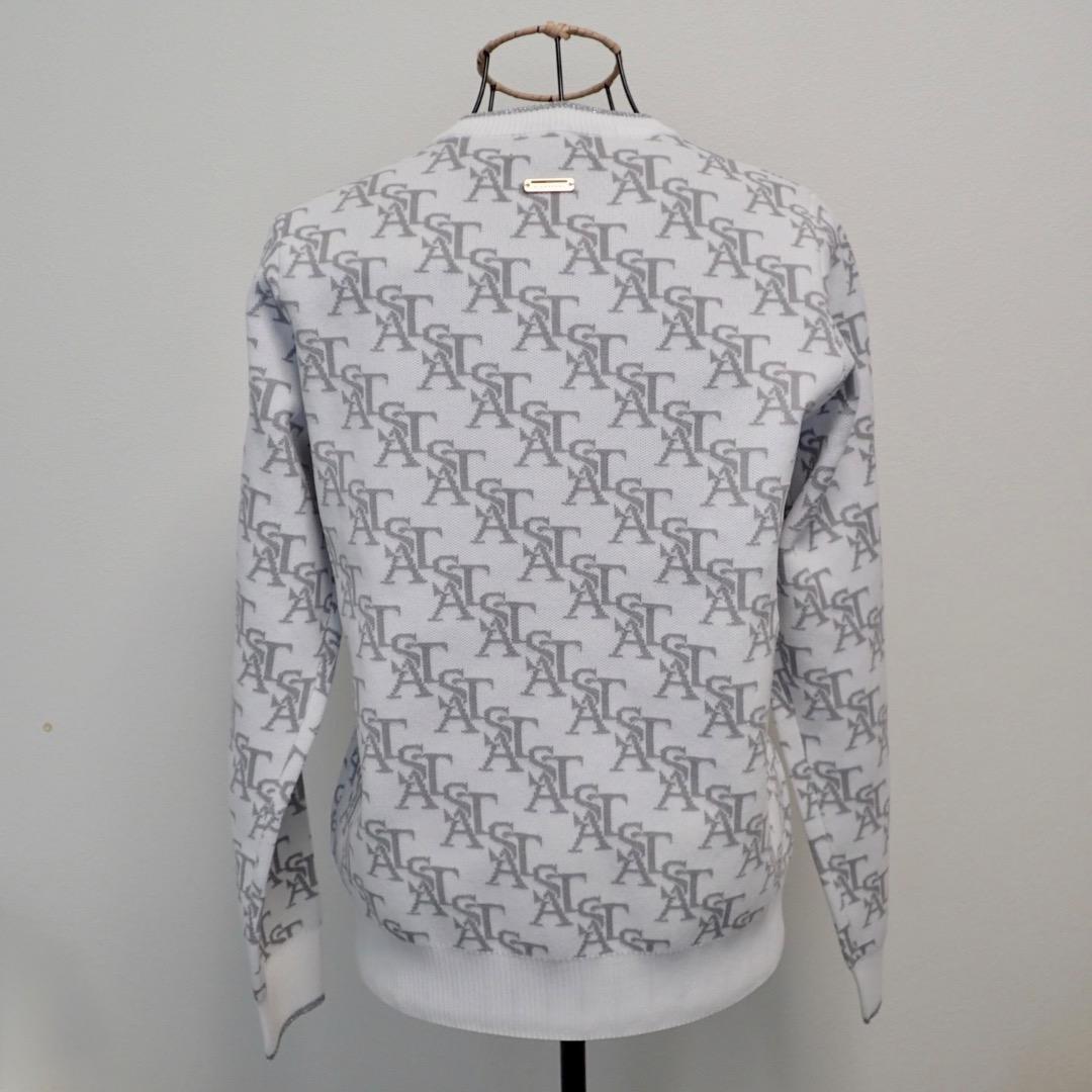 セントアンドリュース 　クルーネック　ホワイト系総柄　ニット　セーター　 M