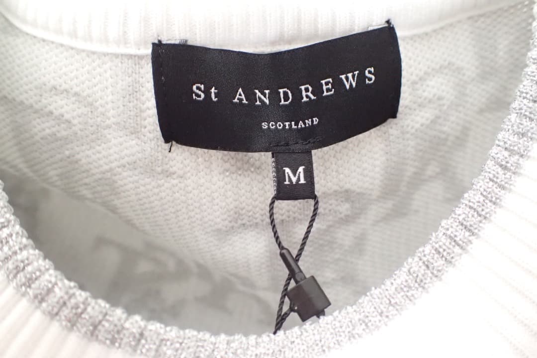セントアンドリュース 　クルーネック　ホワイト系総柄　ニット　セーター　 M