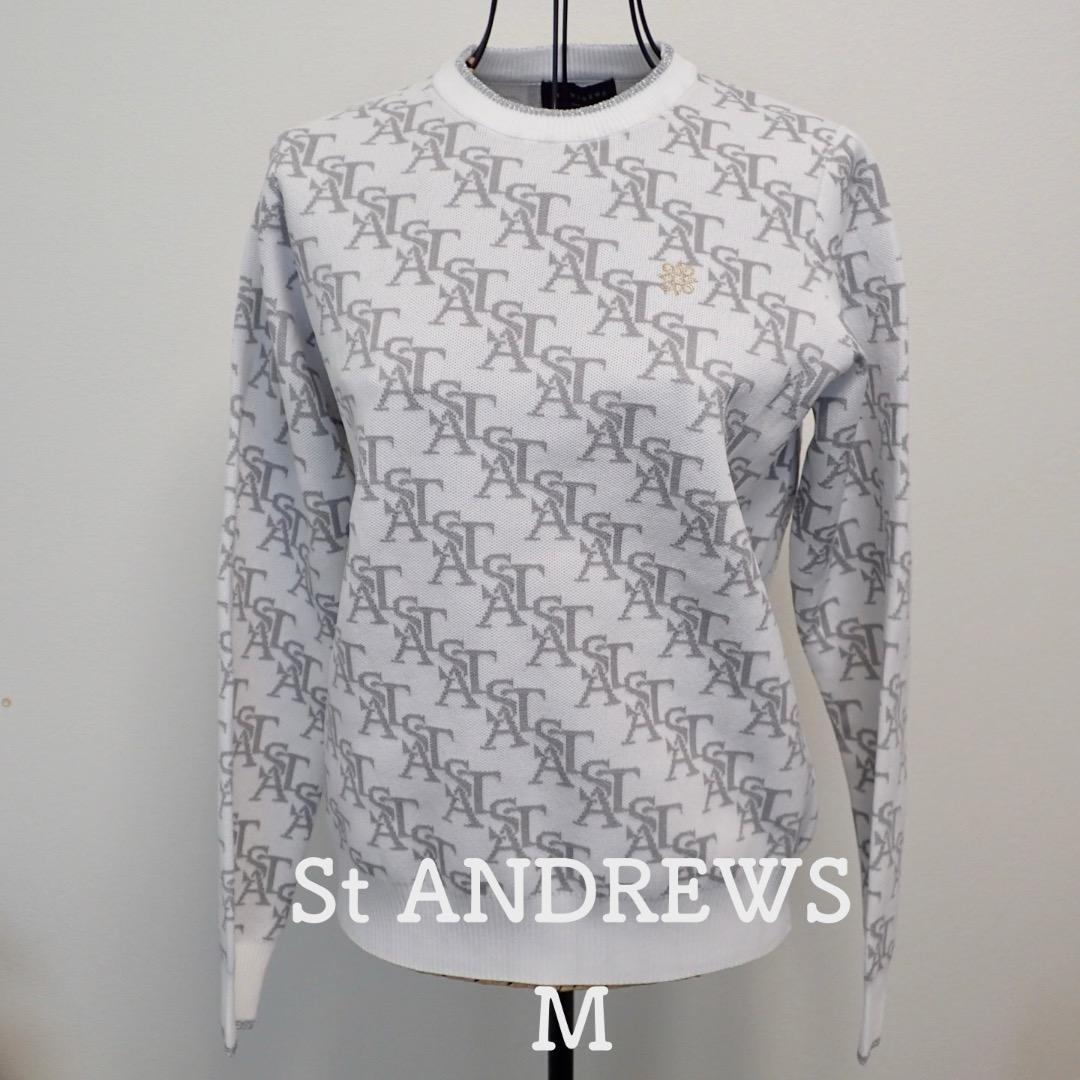 セントアンドリュース 　クルーネック　ホワイト系総柄　ニット　セーター　 M