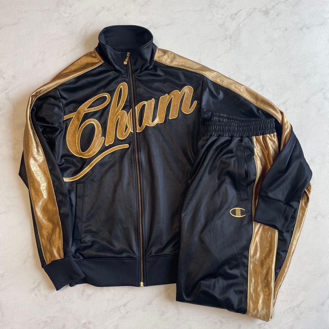 チャンピオン　美品　黒金ジャージセットアップ　XL 大きめ