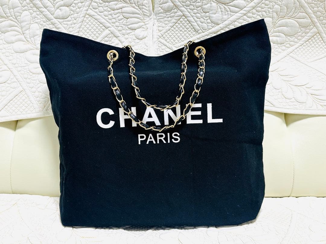 CHANELノベルティチェーン☆肩掛けトートバッグ未使用品キャンバス黒2way