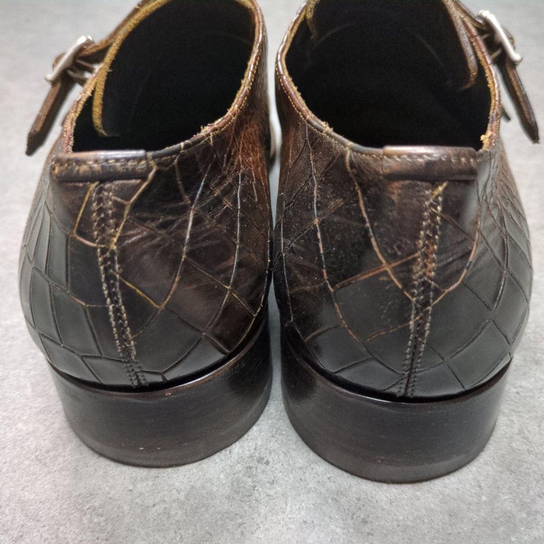 100周年限定　HARRIS ハリス クロコ柄 レザー ダブルバックルシューズ