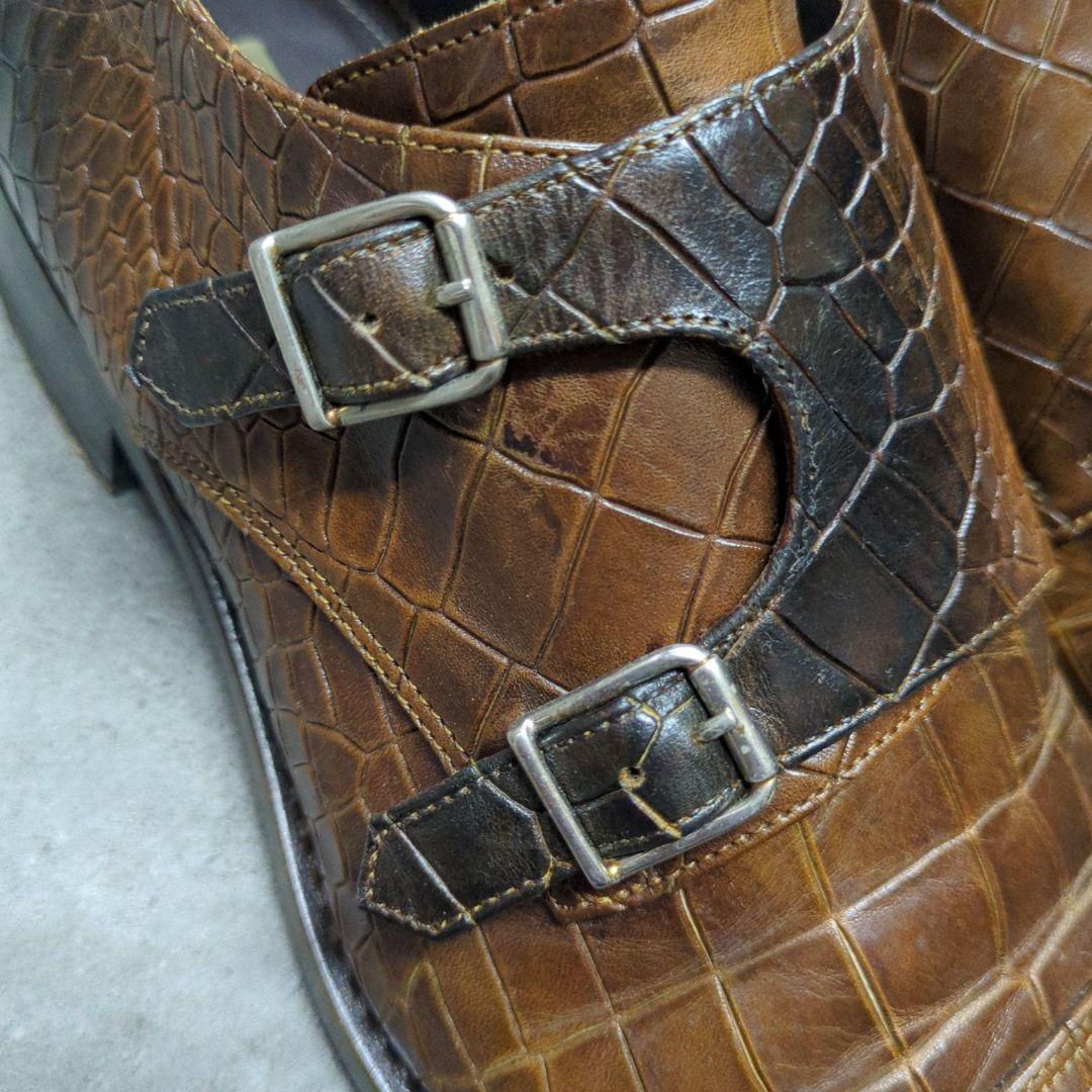 100周年限定　HARRIS ハリス クロコ柄 レザー ダブルバックルシューズ