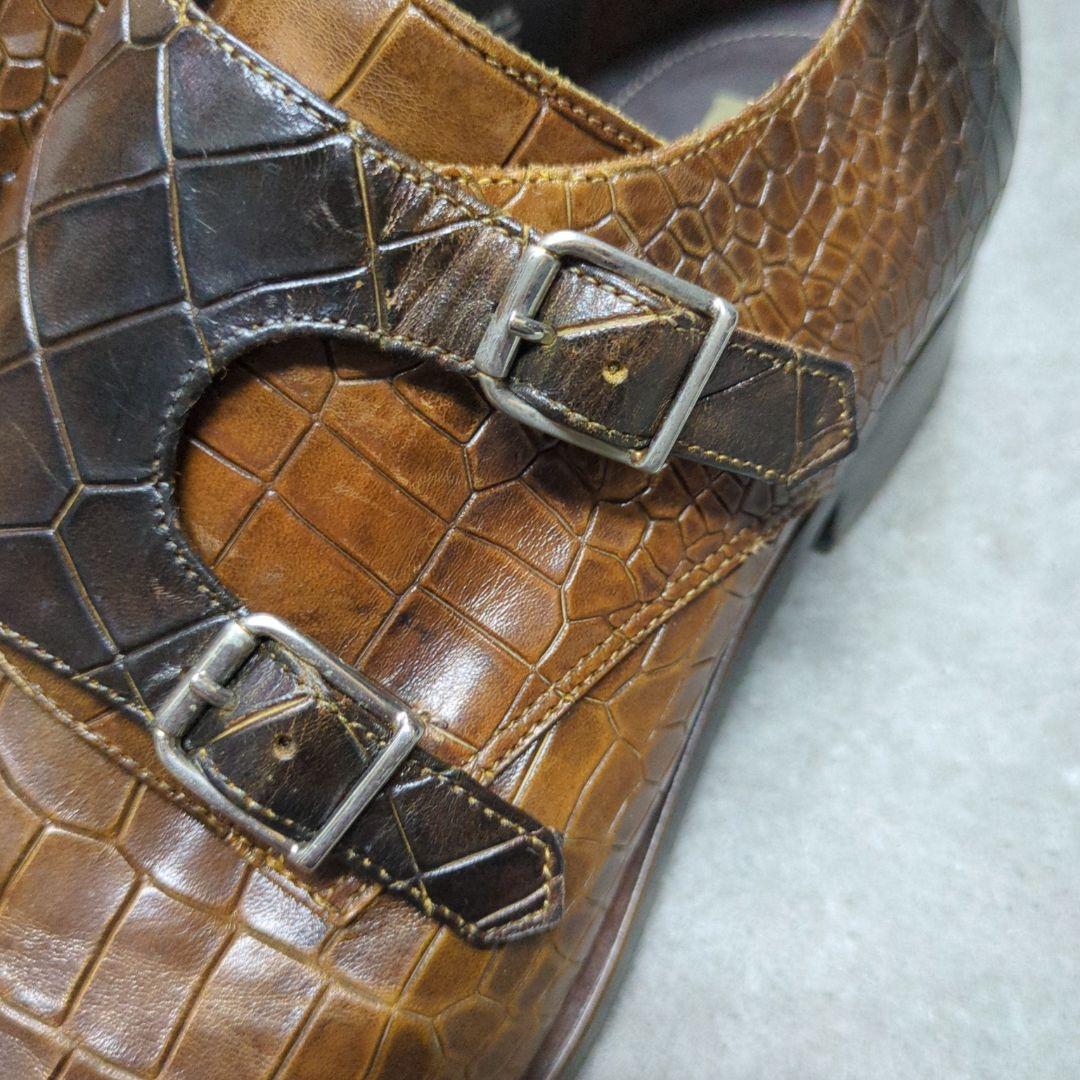 100周年限定　HARRIS ハリス クロコ柄 レザー ダブルバックルシューズ