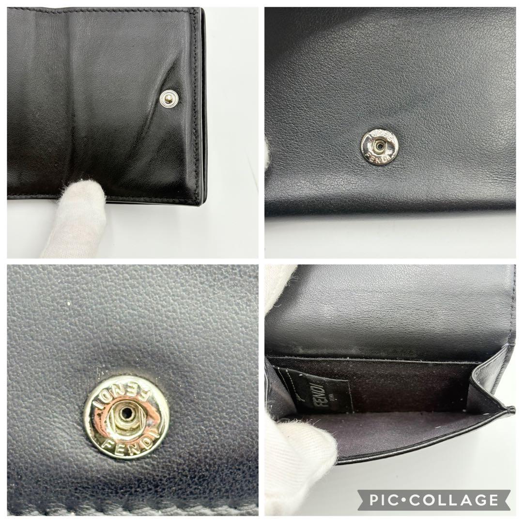 FENDI モンスター バグズ 折り財布 コンパクトウォレット レザー ブラック