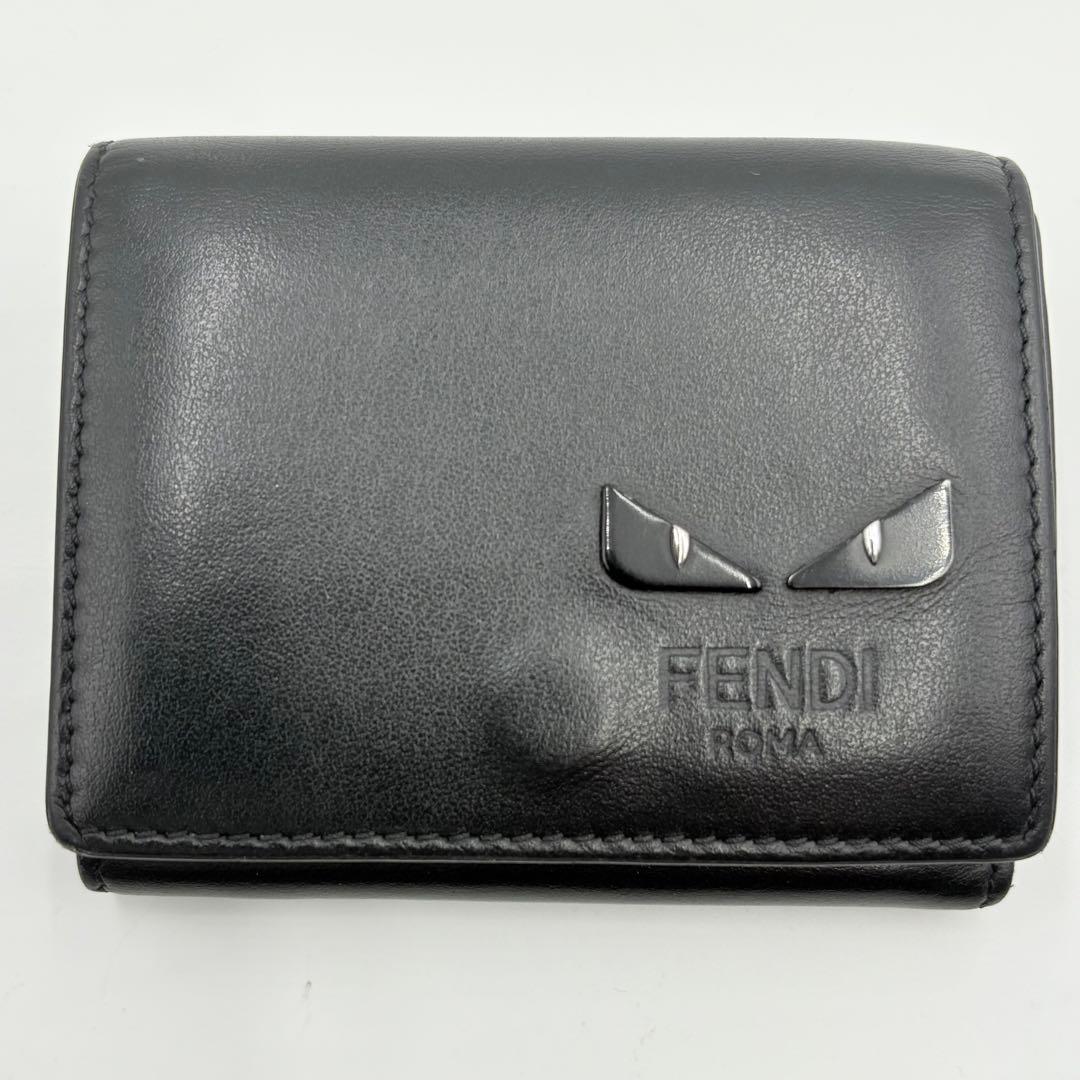 FENDI モンスター バグズ 折り財布 コンパクトウォレット レザー ブラック