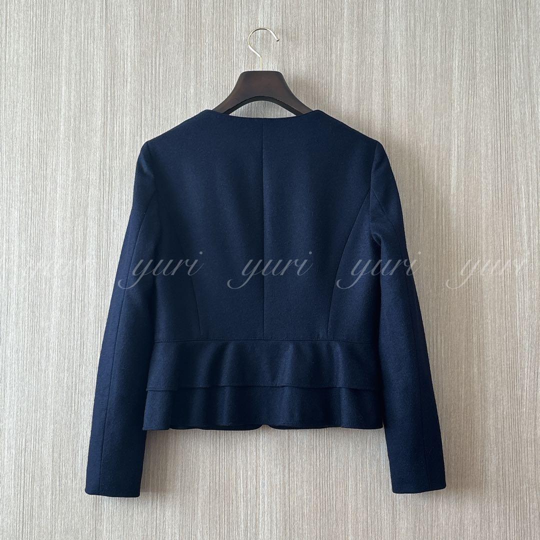 【1038】アナイ　ウールペプラムノーカラージャケット　濃紺　38