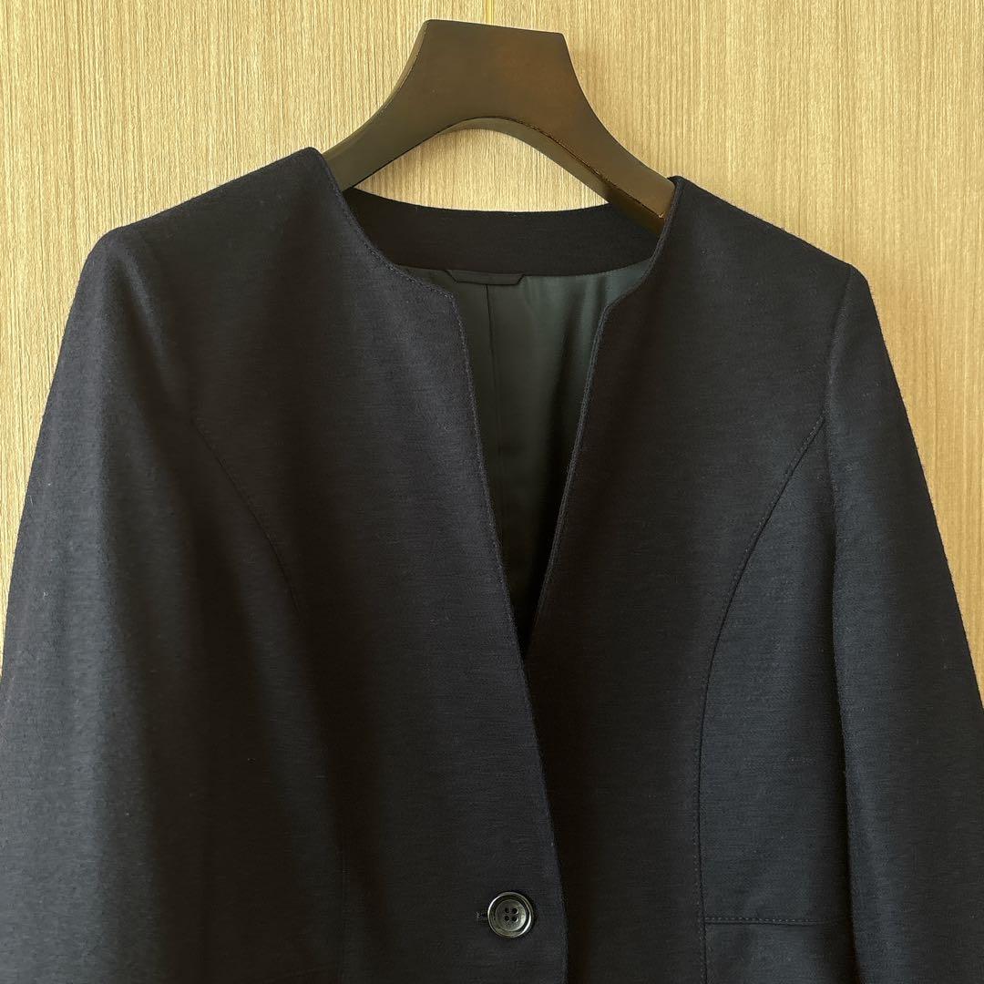 【1038】アナイ　ウールペプラムノーカラージャケット　濃紺　38