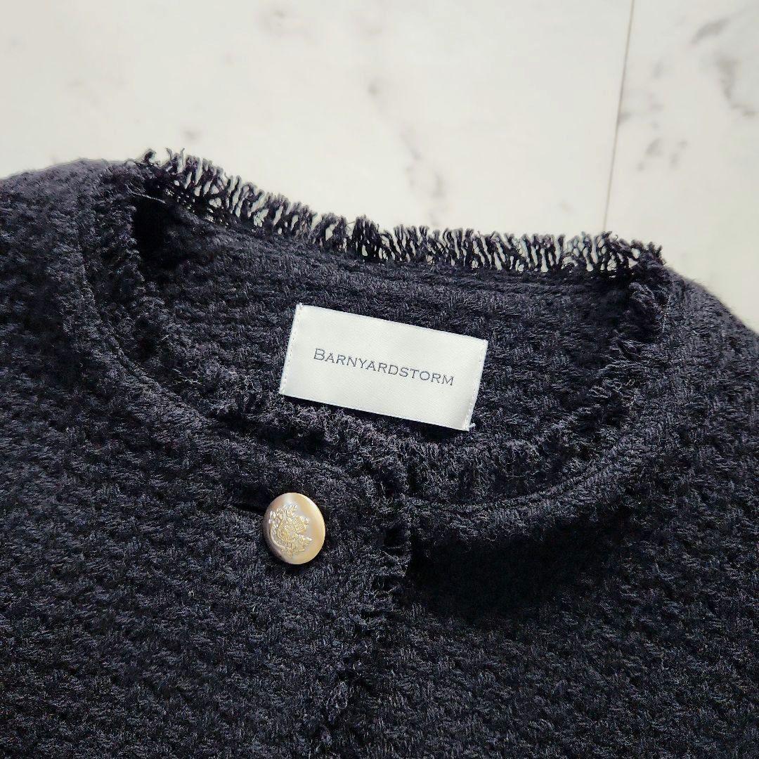 美品 定価3万 バンヤードストーム ノーカラージャケット 黒 ツイード ゆったり