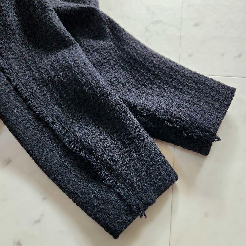 美品 定価3万 バンヤードストーム ノーカラージャケット 黒 ツイード ゆったり