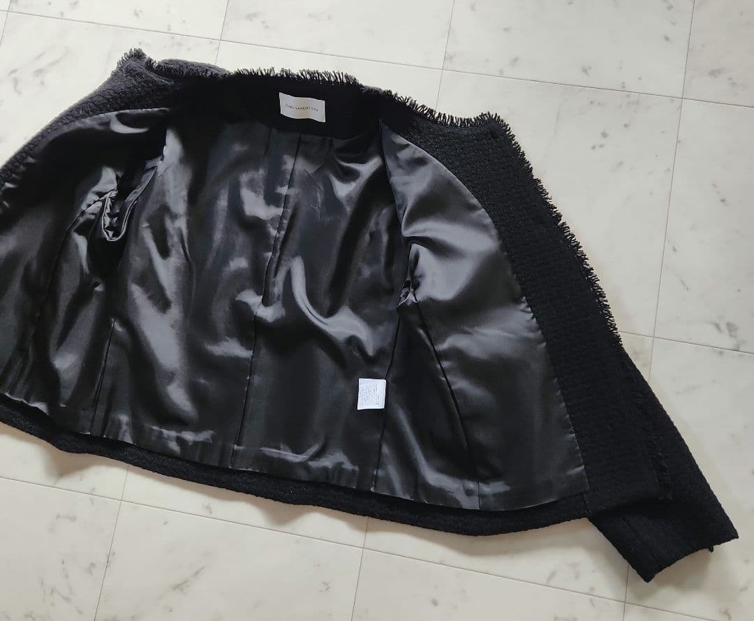 美品 定価3万 バンヤードストーム ノーカラージャケット 黒 ツイード ゆったり