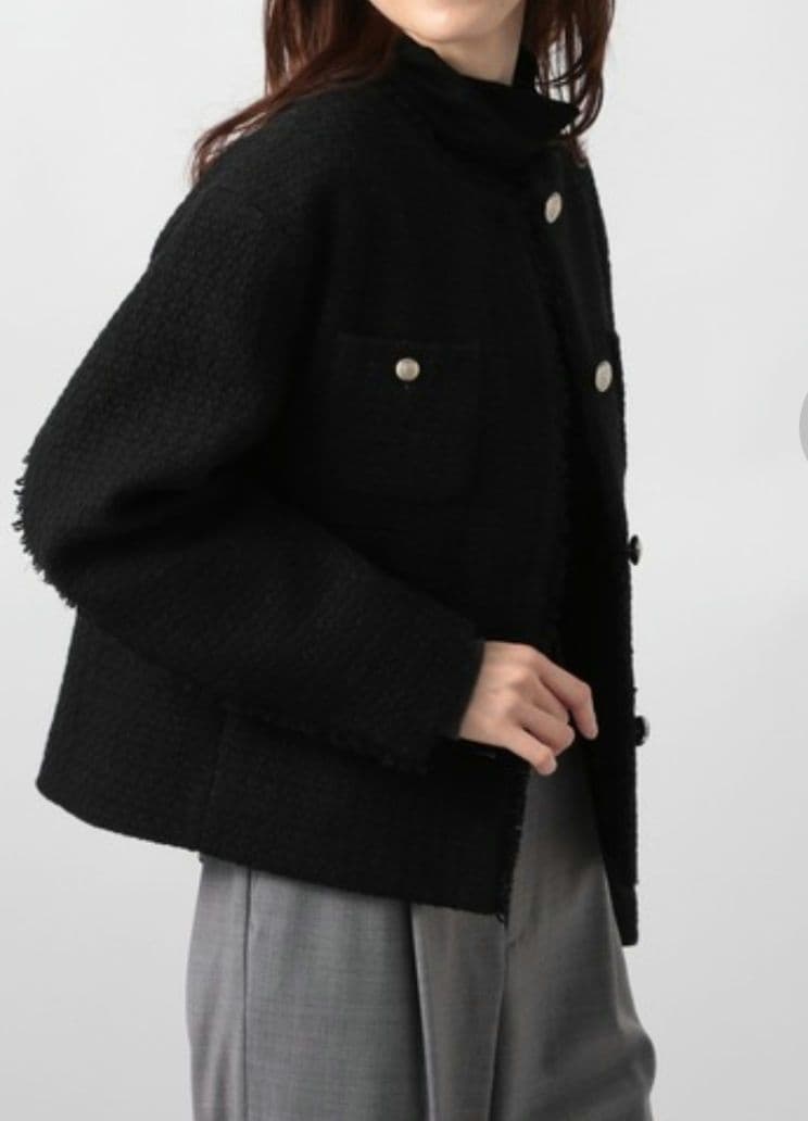 美品 定価3万 バンヤードストーム ノーカラージャケット 黒 ツイード ゆったり