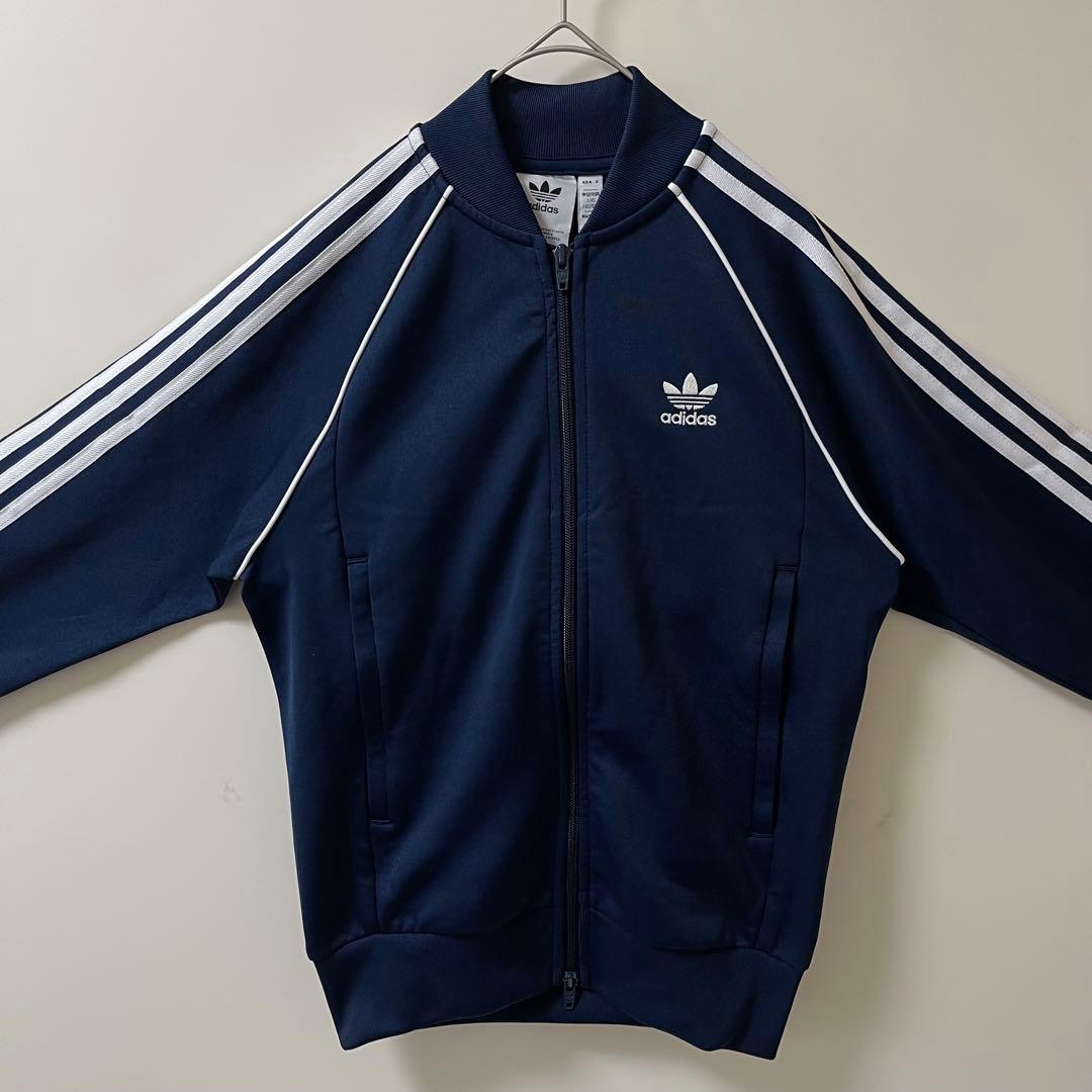 XS新品】あのちゃんアディダス刺繍トラックジャケット古着ジャージトップ紺ネイビー